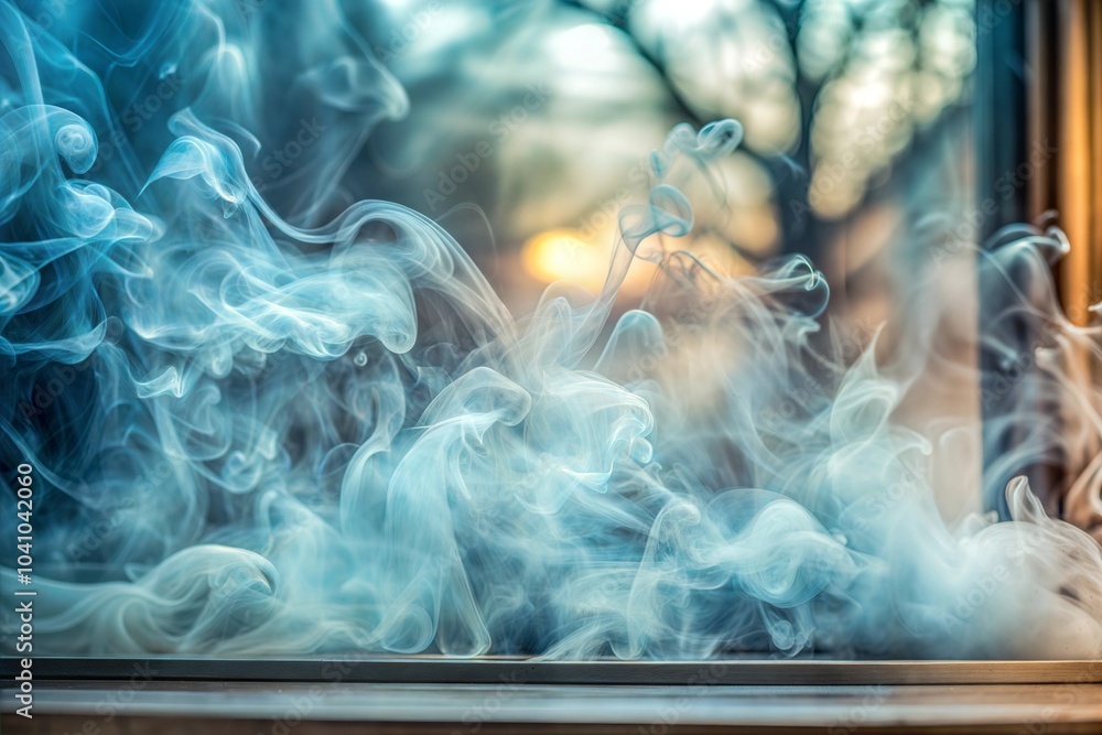 Poster smoke texture flowing through window in dreamlike abstract image