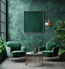 Mock up frame in children room with natural wooden furniture, Scandinavian style interior background, 3D render, Generative AI