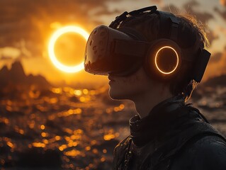 Fototapeta premium Watch a solar eclipse in virtual reality, a futuristic twist on celestial events
