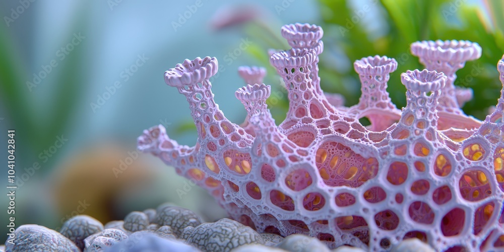 Poster abstract pink fractal structure with detailed texture and depth of field