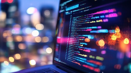 Naklejka premium Coding in a Cityscape