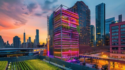 Obraz premium Modern Vertical Farming Inside a City Landscape