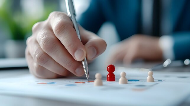 Leadership Hiring Review A 3D showcasing an HR team analyzing recruitment metrics and data to inform executive search and talent acquisition strategies for an organization