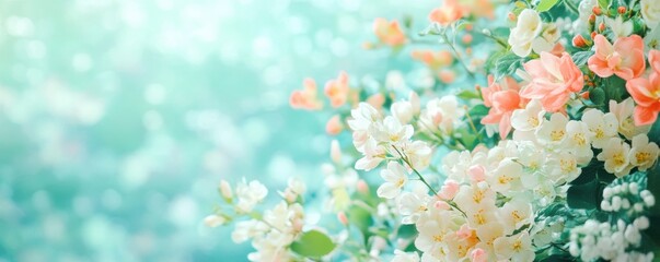 Spring Blossoms with Soft Bokeh Background Floral Arrangement White Flowers Peach Flowers Nature