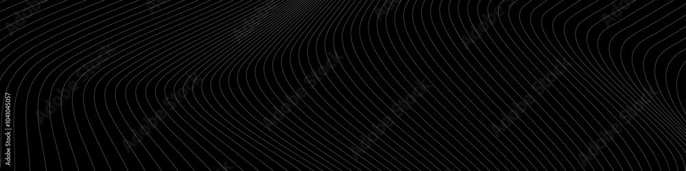 Poster abstract black background with wavy white lines creating a dynamic and modern design