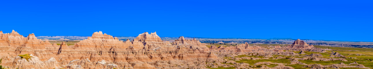 Dramatic panoramic view across the expanse of the Badlands National Park in South Dakota 