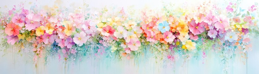 Watercolor Floral Painting with Pastel Pink Lilac Mint Flowers and Green Leaves