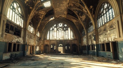 Fototapeta premium Urban explorers uncovering the secrets of abandoned buildings, documenting their decay and beauty.