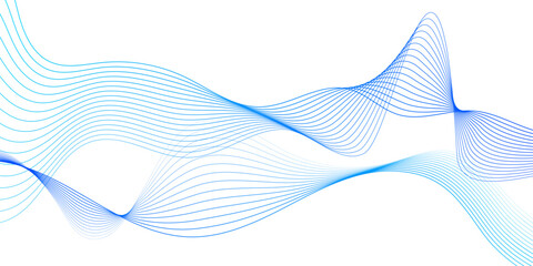 Abstract Blue Wave Lines on White Background. Vector Illustration
