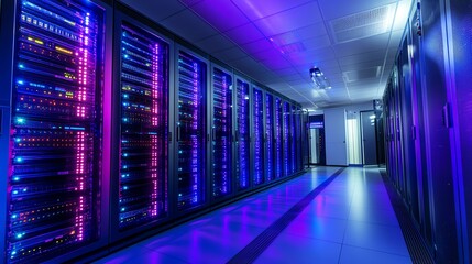 Fototapeta premium Server room with colorful LED lights.