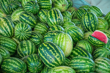 Ripe watermelons at Siyob Bazaar, Samarkand, Uzbekistan