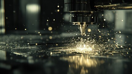 Sparks fly out machine head for metal processing
