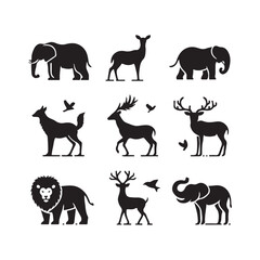 Fototapeta premium Set of Animals Vector Silhouettes of Various Animal Collection.