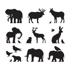 Fototapeta premium Set of Animals Vector Silhouettes of Various Animal Collection.