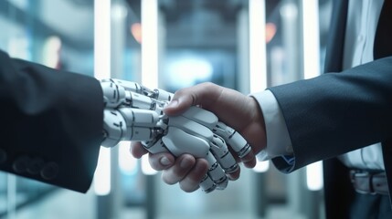 Modern Robot Handshake with Human in Business Setting