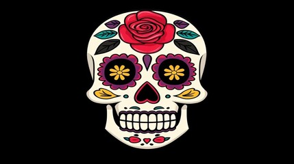 Colorful Ornate Sugar Skull with Floral for Mexican Holiday