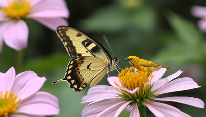 A butterfly is sitting on a yellow flower