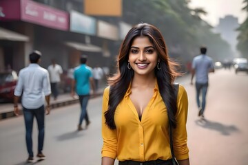 Confident woman walking in the city
