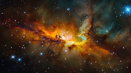Obraz premium A vibrant galaxy of stars and nebulas, glowing in brilliant colors across deep space, capturing the infinite wonders of the universe