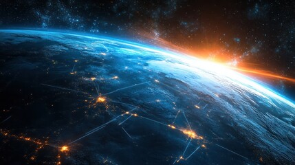A global network connection over the planet earth.