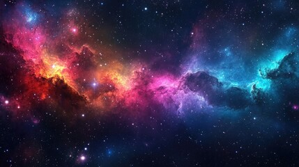 Stunning galaxy of glowing stars and swirling nebulas, with vibrant colors lighting up the infinite beauty of space
