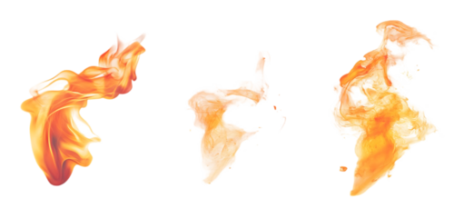 three set of fire flame collection isolated transparent background