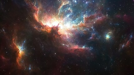 A galaxy of swirling nebulas and glowing stars, with vibrant colors illuminating the vast expanse of the universe