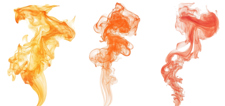 three set of fire flame collection isolated transparent background