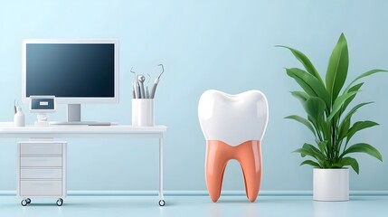 Graphic black and white showcasing a modern technologically advanced dental clinic with abstract design elements and innovative dental equipment