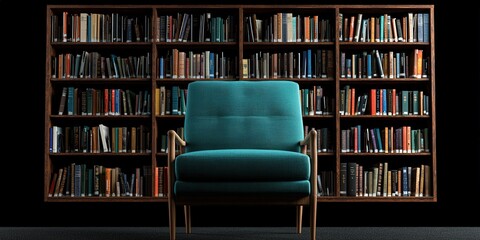 Comfortable Armchair in a Library with Bookshelves