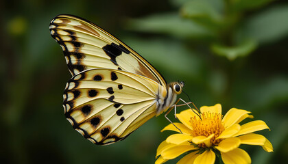 Fototapeta premium A butterfly is sitting on a yellow flower