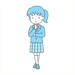 シンプルでかわいい学生イラスト（腕組み・考える・ブレザー）