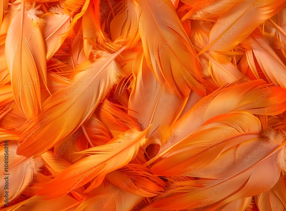 Poster a vibrant collection of orange feathers arranged in a visually appealing pattern.