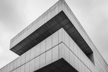 Modern architectural design of a concrete building against a cloudy sky