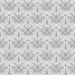 Seamless linear pattern with gray round elements isolated on a white background. Monochrome abstract texture.
