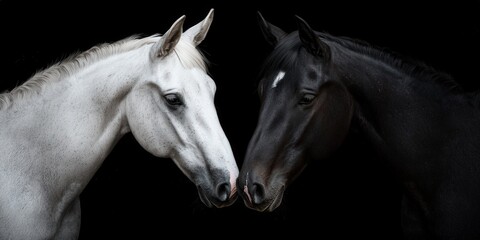 Black and White Horses Close Up Portrait   Equine Photography   Animal Companionship