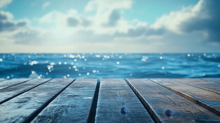 Obraz premium A serene view from a pier with shimmering water reflecting sunlight