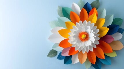 Fototapeta premium Vibrant Symmetrical Mandala Silhouette with Layered Cutout Design Colorful Digital Paper Art Perfect for Meditation Spiritual and Abstract Backgrounds