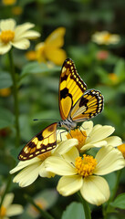 Fototapeta premium A butterfly is sitting on a pink flower