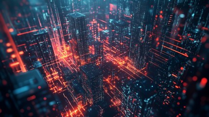 Fototapeta premium A vibrant city skyline filled with glowing lights and structures