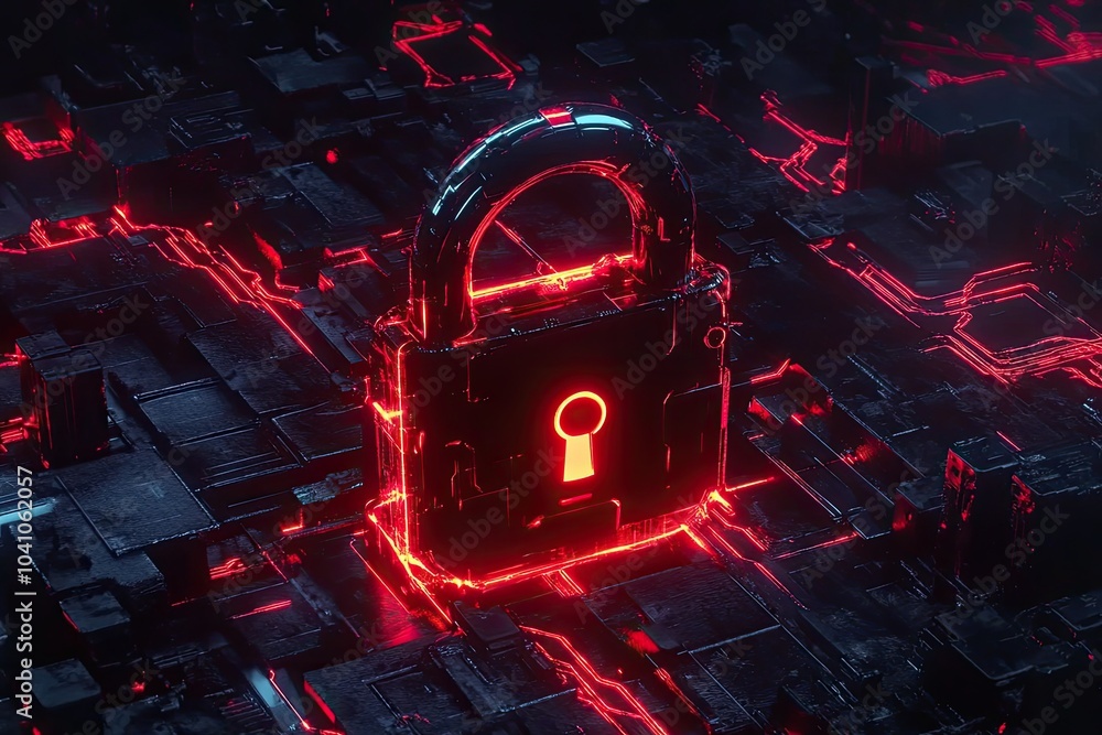 Aufkleber digital padlock symbolizing cybersecurity and data protection in a futuristic network