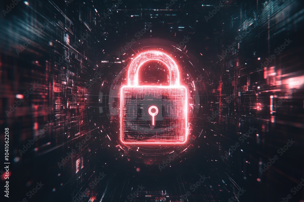 Aufkleber digital padlock symbolizing cybersecurity and data protection in a futuristic network