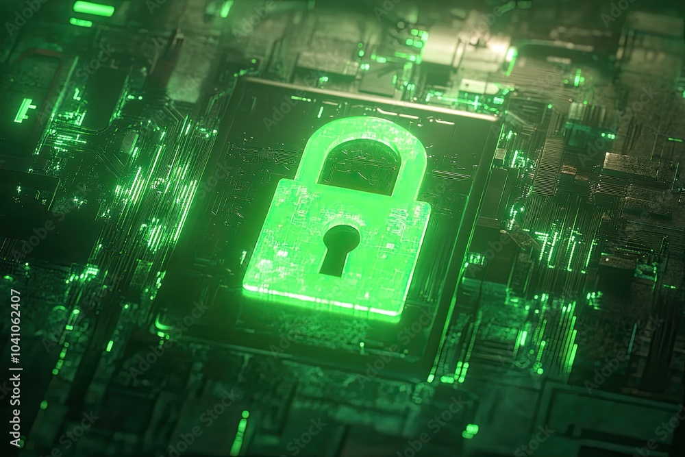 Aufkleber digital padlock symbolizing cybersecurity and data protection in a futuristic network