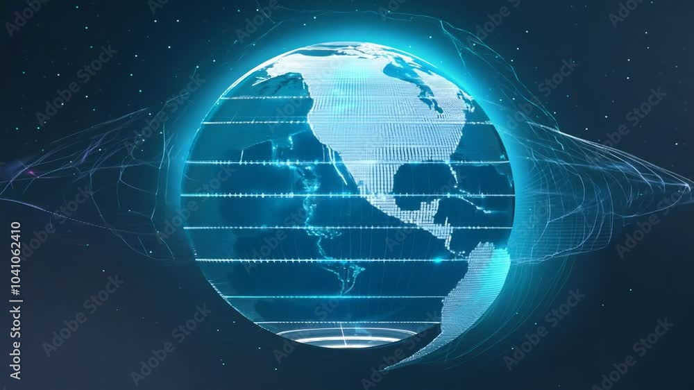 Aufkleber futuristic digital globe with glowing lines and points of light.