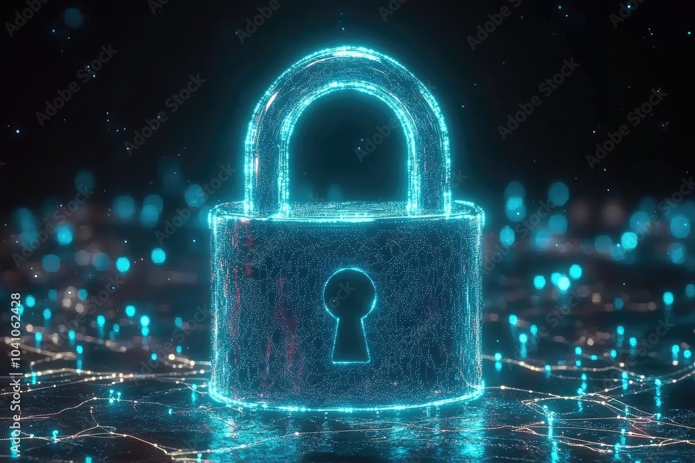 Aufkleber digital padlock symbolizing cybersecurity and data protection in a futuristic network