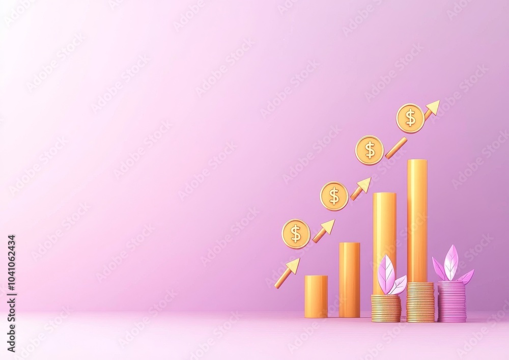 Poster dynamic 3d business growth timeline with upward floating events and sleek arrows on vibrant gradient