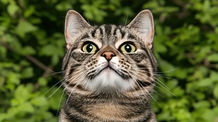 Obraz premium Close Up Portrait of a Tabby Cat with Curious Expression and Green Eyes