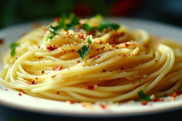 spaghetti aglio olio with chili flakes