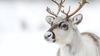Fototapeta premium Curious Reindeer with Sideways Glance in Snowy Landscape