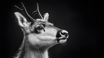 Obraz premium Curious Reindeer with Sideways Glance in Black and White